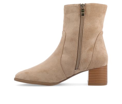 Step out in style with these Hayven booties from Journee Collection crafted from supple vegan leather. The stacked block heel adds a chic touch, while the inside zip ensures easy on and off. The almond toe gives these booties a flattering silhouette - while the 4 mm Tru Comfort Foam™ insole provides lasting comfort. With a 10 1/2-inch top circumference, they offer a secure fit. Perfect for a night out or everyday wear. Supple Vegan Leather upper, Instep zipper closure for easy on and off,2\ stac Western Booties, Famous Footwear, Journee Collection, Fall Wardrobe, Boot Shoes Women, The 4, Bootie, Heeled Boots, Block Heels