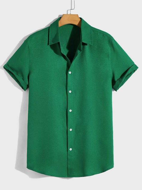 Green Button Up, Green Shirt Men, Jamaica Outfits, Print Shirts Women, Shein Men, Lunch Hour, Male Clothing, Mens Fashion Wear, Black Pants Men