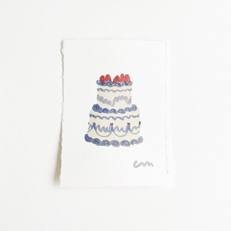 Store 2 — Caitlin McGauley Blue Tiered Cake, Wedding Watercolor Painting, Watercolor Stationary, Cake Drawing, Watercolor Cake, Tiered Cake, Watercolor Birthday, Bday Cards, Watercolour Inspiration