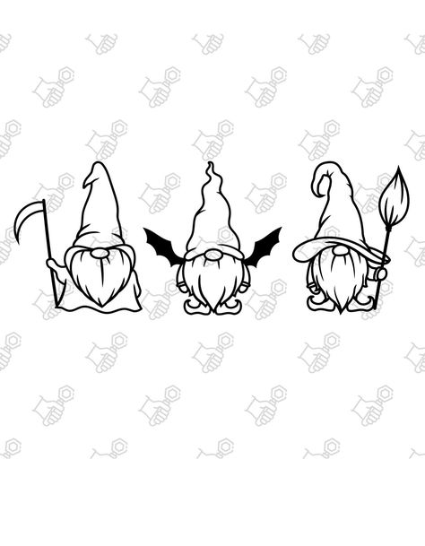 Halloween Gnome Art, Evil Gnome, Gnomes Halloween, Glass Etching Patterns, Halloween Gnomes, Stencils For Wood Signs, Gnome Svg, Halloween Gnome, Halloween Silhouettes