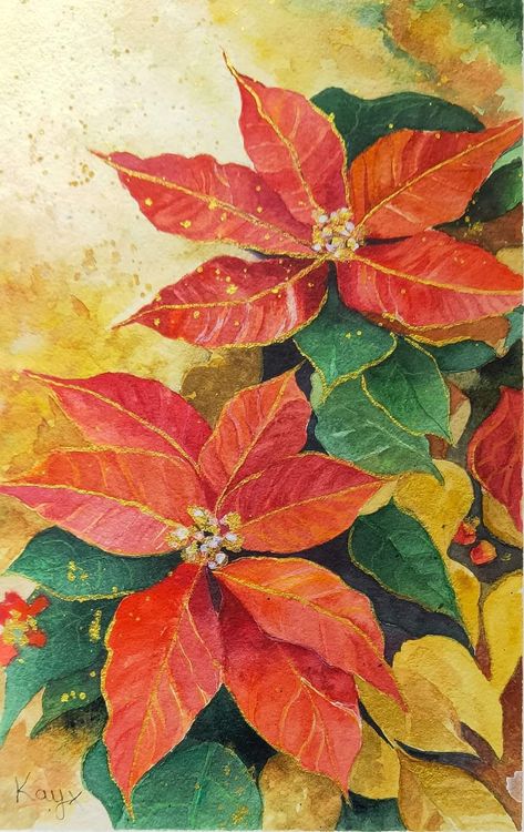 Paintings Of Poinsettias, Evergreen Art, Christmas Artist, Holiday Art Projects, Bookmark Design, 2014 Christmas, Watercolor Paintings For Beginners, Christmas Card Art, Ink Watercolor