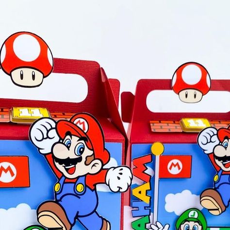 Mario Crafts, Super Mario Birthday Party, Mario Birthday Party, Super Mario Birthday, Super Mario Party, Mario Birthday, Super Mario Brothers, Gable Boxes, Mario Party