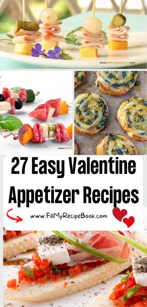 27 Easy Valentine Appetizer Recipes ideas to create. Simple romantic party food for a family or gatherings for snacks or treats on the day. Valentine’s Day Appetizers Easy, Valentines Day Savory Snacks, Savory Valentines Day Snacks, Romantic Finger Food Ideas, Valentines Day Appetizers Savory, Valentine Day Appetizers Appetizer Ideas, Savory Valentines Day Food, Valentine Appetizers, Valentines Appetizers