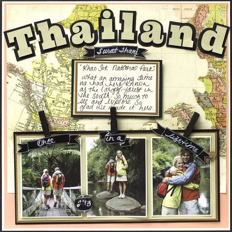 Lovely layout inspiration from our #DIYshop collection. #thailand #americancrafts Thailand Scrapbook, Travel Journal Pages, Diy Shop, Vacation Days, Product List, Paper Book, Scrapbook Page Layouts, Layout Inspiration, American Crafts