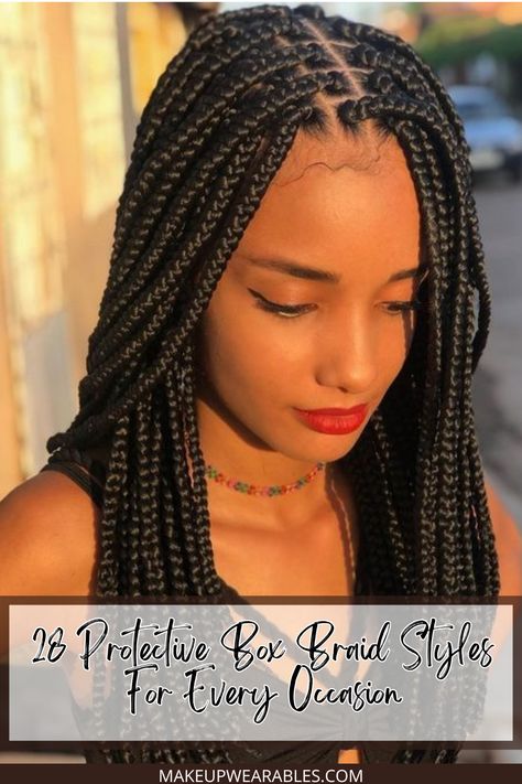 Stylish Medium-Sized Box Braids for a Everyday Style Bob Box Braids Styles Shoulder Length, Shoulder Length Knotless Box Braids, Box Braids Medium Size, Box Braids Hairstyles Medium, Med Box Braids, Medium Box Braids Hairstyles, Medium Sized Box Braids, Box Braids Hairstyle, Medium Size Braids