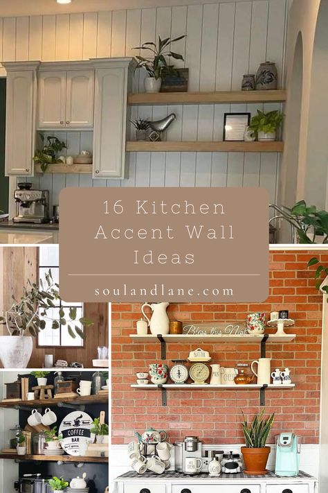 Redefine your kitchen's visual appeal with these accent wall ideas. From bold colors to textured materials, explore creative ways to make a statement in your culinary space. These inspirational ideas promise to elevate your kitchen design, adding character and style to the heart of your home. Kitchen Accent Wall Ideas, Kitchen Accent Wall, Kitchen Eating Area, Grey Painted Cabinets, Brick Feature Wall, Shiplap Kitchen, Accent Wall In Kitchen, Grey And White Wallpaper, Reclaimed Wood Accent Wall