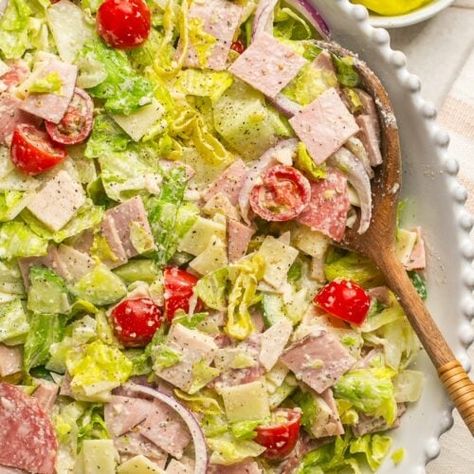 Chopped Italian Grinder Salad Recipe (with Creamy Dressing) - Mary's Whole Life Cold Dinner Ideas, Italian Grinder Salad, Italian Grinder, Hot Weather Meals, Grinder Salad, Turkey Chops, Italian Chopped Salad, Creamy Dressing, Fresh Salad Recipes