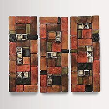 Hidden Treasure Panel Triptych by Rhonda Cearlock (Ceramic Wall Sculpture) Clay Mosaic Tiles, Textured Tiles Wall, Clay Forms, Ceramic Wall Sculpture, Deer Wall Art, Mixed Media Art Canvas, Deer Wall, Ceramic Wall Art, Hidden Treasure