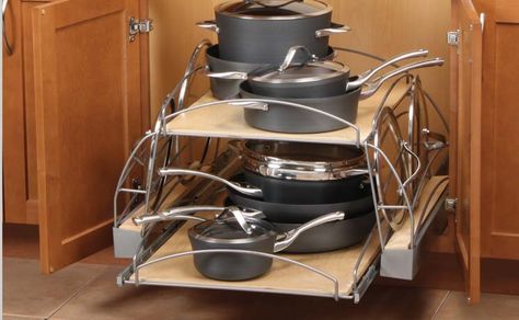 Remodeling the kitchen? Building new? Make the most of your storage space and make sure there’s a place for everything – once and for all! Rolling Shelves, Bakeware Organization, Cookware Organization, Pot And Pans Organization, Pan Storage, Cabinet Organizers, Organizer For Kitchen, Kitchen Accesories, Pan Organization