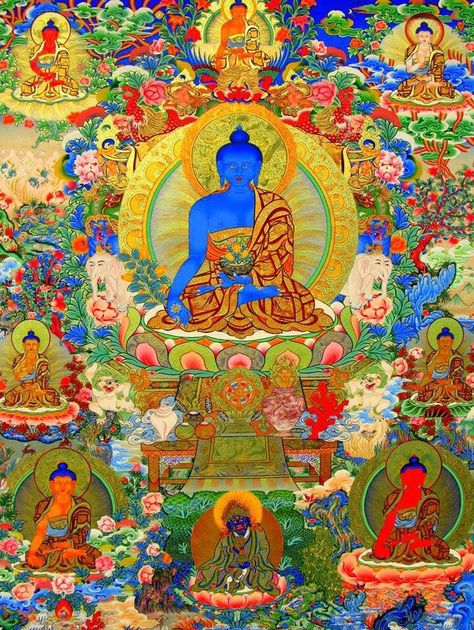 Medicine Buddha Medicine Buddha, Psy Art, Gautama Buddha, Thangka Painting, Tibetan Art, Buddha Image, Tibetan Buddhism, Tibetan Buddhist, Buddha Art