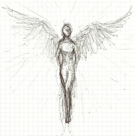 Demon Sketch Easy, Angel Drawing Easy, Angel Sketch, Wings Sketch, Easy Sketches, Wings Drawing, Angel Drawing, Ange Demon, Realism Tattoo