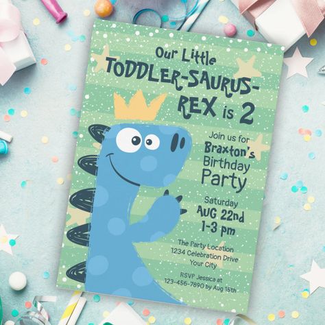 Funny T-Rex Dinosaur Theme Toddler Boy's Birthday Invitation - Kids Birthday Hyperactive Child, Toddler Boy Birthday, Party Dinosaur, Birthday 1st, T Rex Humor, Funny Toddler, Dinosaur Birthday Invitations, Blue Dinosaur, Dinosaur First Birthday