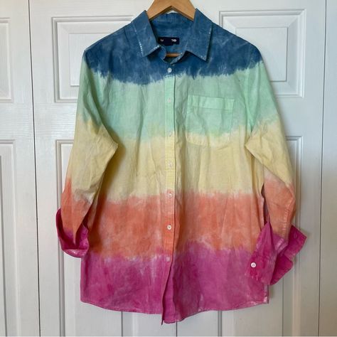 Lands’ End Tie Dye Rainbow Cotton Button Down Shirt. Size Large Oversized Nwot Measurements In Photos Reasonable Offers Always Accepted Diy Tie Dye Techniques, Tie Dye Patterns Diy, Dye Techniques, Sleeveless Button Down Shirt, Dye Patterns, Pink Flannel, Diy Tie, Tie Dye Rainbow, Tie Dye Techniques