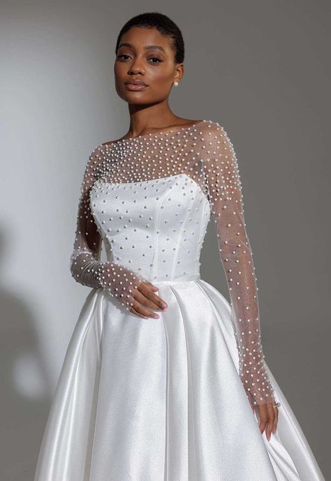 Simple Strapless Dress, Wedding Dresses Illusion, Shower Dress For Bride, Wedding Dress Topper, Pnina Tornai Wedding Dress, Dress Topper, Long Sleeve Wedding Dresses, Sleeve Wedding Dresses, Pearl Wedding Dress