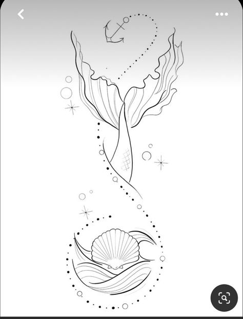 Ocean Design Tattoo, Mermaid Ideas Drawing, Mermaid Tattoo On Hip, Big Tatoos Woman, Mermaid Tail Tattoo Designs, Seashell Svg Free, The Little Mermaid Tattoo Ideas, Mermaid Inspired Tattoo, Mermaid Back Tattoo