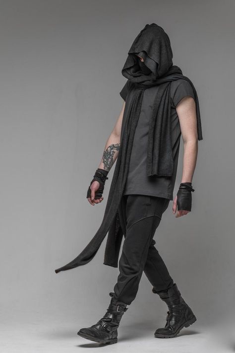 Streetstyle Accessories, Cyberpunk Mask, Black Hood, Cyberpunk Fashion, Hooded Scarf, Steampunk Design, Futuristic Fashion, Black Scarf, Shawl Wrap