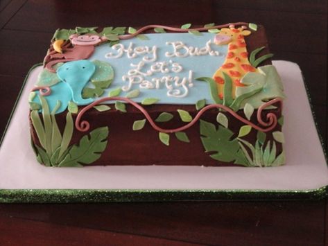 Jungle Theme Baby Shower Sheet Cake - CakeCentral.com Baby Shower Kuchen, Dino Cakes, Jungle Baby Shower Cake, Baby Shower Sheet Cakes, Safari Baby Shower Cake, Jungle Theme Cakes, Jungle Theme Baby Shower, Mexican Baby Shower, Safari Cakes