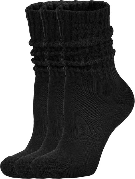 AugRing Women's Scrunch Crew Socks Retro 3-Pack Solid Cotton Boot Calf Socks Chunky Ribbed Cozy Slouchy Socks Size 5-11 (3 Pack Black) at Amazon Women’s Clothing store Long Black Socks, Slouchy Socks, Retro 3, Black Socks, Calf Socks, Athletic Socks, Amazon Women, Crew Socks, Clothing Store