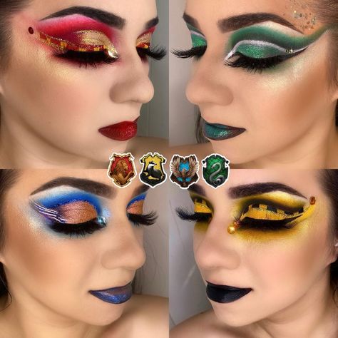 Harry Potter Makeup Looks Ravenclaw, Gryffindor Makeup Looks, Slytherin Eye Makeup, Harry Potter Makeup Looks Gryffindor, Ravenclaw Makeup, Gryffindor Makeup, Hogwarts Photos, Hogwarts Makeup, Harry Potter Eyeshadow