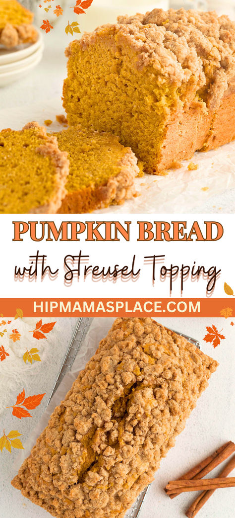 how to make pumpkin bread with streusel topping Streusel Pumpkin Bread, Pumpkin Bread With Crumb Topping, Baking With Pumpkin Puree, Pumpkin Cinnamon Bread, Pumpkin Bread With Streusel Topping, Pumpkin Bread With Streusel, Moist Pumpkin Bread Recipe, Strudel Topping, The Best Pumpkin Bread