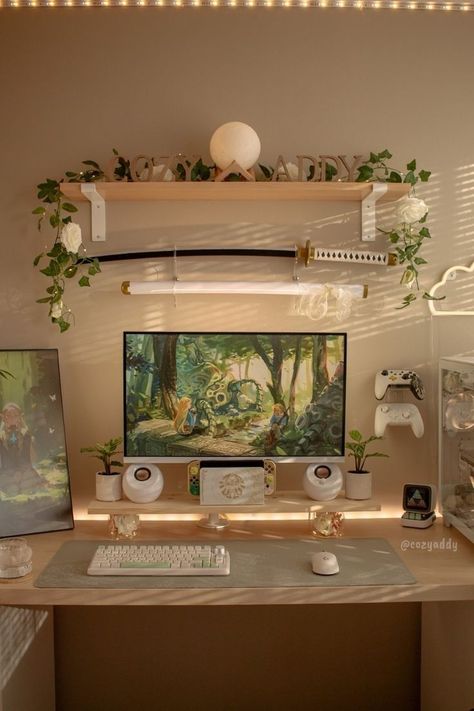 😍 Work Desks, 20 Aesthetic, Cozy Desk, Office Room Decor, Study Room Decor, Gaming Room Setup, Cute Bedroom Decor, Cozy Room Decor, Girl Bedroom Decor Cute Gamer Desk Setup, Classy Desk Setup, Music Desk Setup, Nature Gaming Setup, Desktop Setup Aesthetic, Aesthetic Desk Setup Ideas, Aesthetic Cozy Desk, Pc Battlestation, Pc Desk Setup