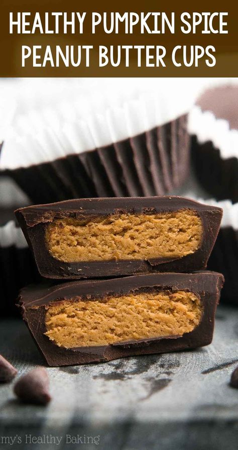 Low Calorie Pumpkin, Pumpkin Peanut Butter, Brownie Recipes Healthy, Homemade Peanut Butter Cups, Dessert Healthy, Homemade Pumpkin Spice, Peanut Butter Pumpkin, Chocolate Pumpkin, Candy Recipe