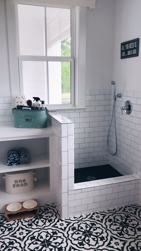 Dog Shower Station In Laundry Room, Shower For Dogs Laundry Rooms, Pet Bath In Laundry Room, Built In Dog Bath Laundry Room, Dog Wash Room In House, Mudroom Shower Ideas, Built In Dog Washing Station In Laundry Room, Boot Room With Shower Ideas, Small Laundry Room Ideas With Dog Wash