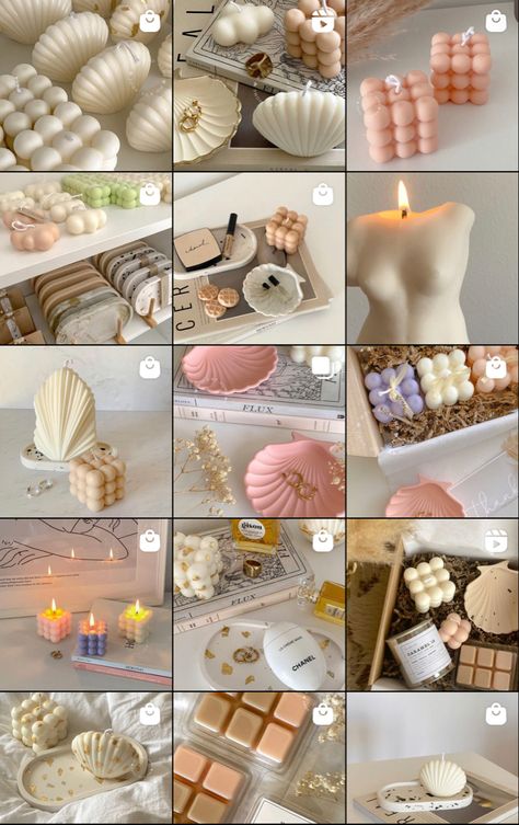 All Candles Wedding, Candles Decorative Ideas, Candles Wedding Centerpieces, Candle Business Instagram Feed, Jewerly Candles, Candle Shell Diy, Candles With Rings Inside, Popular Candle Scents, Candle Crystal Aesthetic