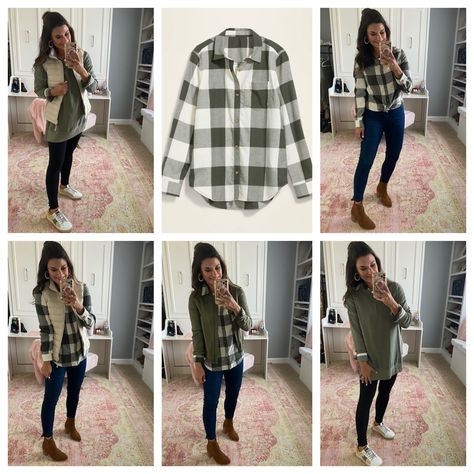 How to wear a green plaid shirt for fall and winter - Size down in the tunic. Wearing the small but need the XS. Size down in the jeans. Wearing a 26. Everything else is true to size. Wearing a small in the plaid shirt, vest, and leggings. Jackets linked are similar items. #justpostedblog #ShopStyle #shopthelook #MyShopStyle #OOTD #LooksChallenge #ContributingEditor #Lifestyle Green Plaid Shirt Outfit, Plaid Shirt Outfit, Western Fall Outfits, Fall Outfits For Women Over 50, Fall Business Casual Outfits, Summer/fall Outfits, Plaid Shirt Outfits, Business Casual Fall, Green Plaid Shirt