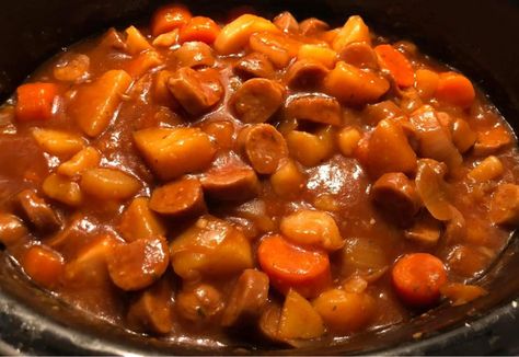 Sausage Casserole Slow Cooker, Sausage Hotpot, Slow Cooker Sausage Recipes, Easy Sausage Casserole, Slow Cooker Sausage, Sausage Casserole Recipes, Sausage Stew, Slow Cooker Casserole, Sausage Dishes