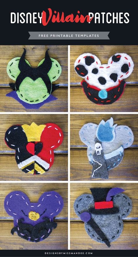 DIY Disney Villain Patches – Designs By Miss Mandee. A unique, affordable, and totally awesome Disney-themed DIY. Use these FREE printable templates to create your very own Disney Villain patches. Felt Disney, Aftercare Ideas, Repurposing Clothing, Disney Diys, Disney Tree, Disney Patterns, Disney Crafts For Kids, Disney Surprise, Disney Diy Crafts