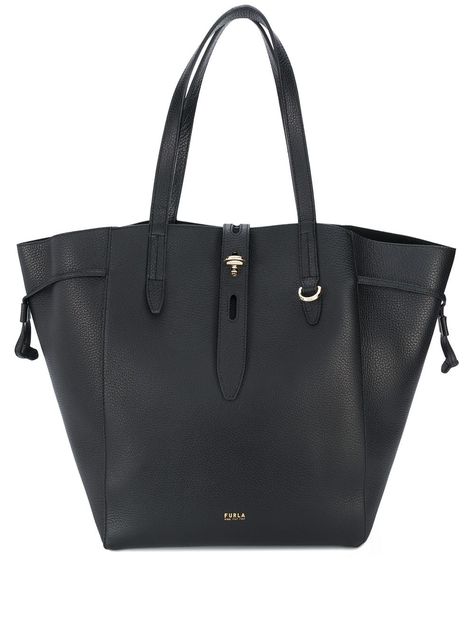 FURLA NET PEBBLED TOTE BAG. #furla #bags #leather #hand bags #tote Furla Bags, Net Bag, Black Friday Promotions, Bags Tote, Logo Stamp, Hand Bags, Black Tote Bag, Knick Knacks, Long Handles