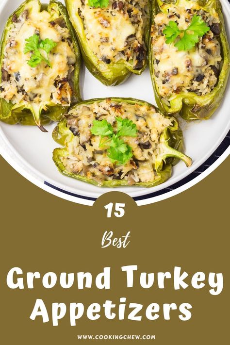 Filled with all sorts of goodness, these 15 best ground turkey appetizers are exquisite for any occasion and sure to please a crowd! Appetizers With Ground Turkey, Ground Turkey Appetizer Recipes, Ground Turkey Appetizers, Healthy Party Appetizers, Turkey Appetizers, Ground Turkey Stuffed Peppers, Stuffed Peppers Turkey, Glazed Meatballs, Superbowl Appetizers