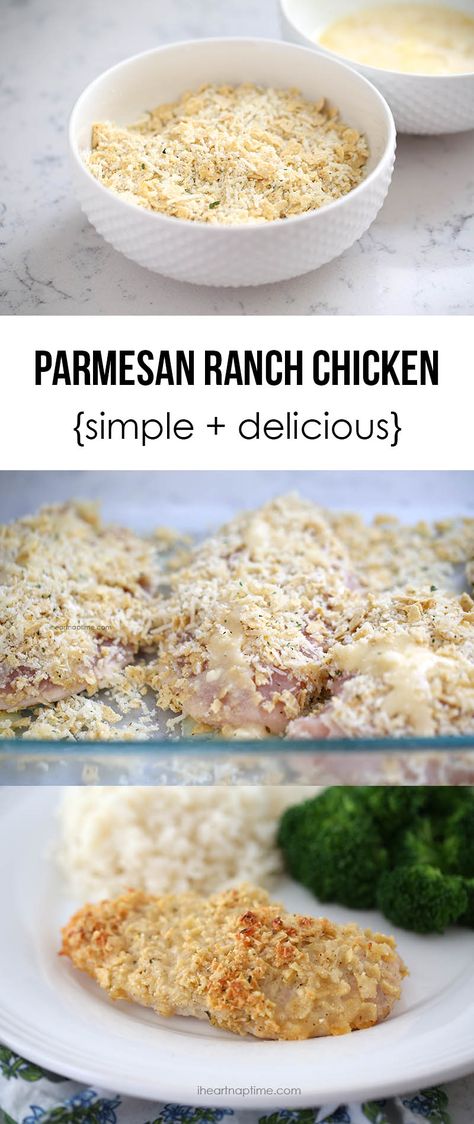 Parmesan ranch chicken recipe ...so simple and delicious! One of our family favorites! Parmesan Ranch Chicken, Ranch Chicken Recipe, Parmesan Ranch, Baking Chicken, Ranch Chicken Recipes, Baked Chicken Tenders, Chicken Tender, Cheese Bake, Parmesan Crusted Chicken