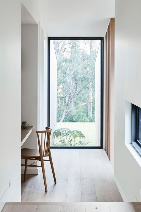 End Of Hallway, Window Seat Design, Gum Trees, Passive Design, Hallway Design, Timber Beams, Red Hill, Hill House, Luz Natural