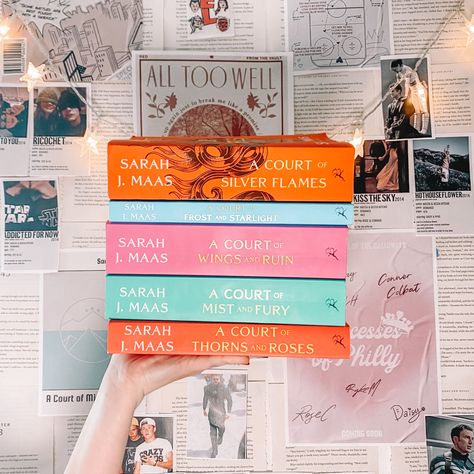 here is the current series of #acotar Acotar Series Book Covers, Acotar Book Series, Acotar Series Books, Acotar Book Cover, Acotar Bookstagram, Tbr Bookshelf, Acotar Books, Bookstagram Photography, Preppy Wall Collage