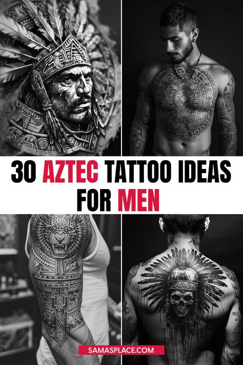 Aztec tattoo ideas for men featuring bold, intricate designs inspired by ancient art. Historical Tattoos, Aztec Warrior Tattoo, Mayan Tattoos, Aztec Symbols, Aztec Tattoos, Aztec Tattoo Designs, Ancient Aztecs, Powerful Symbols, Aztec Tattoo