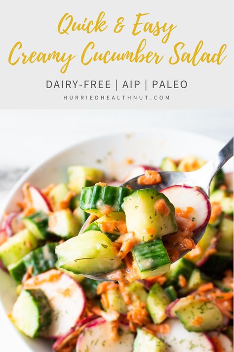 Easy Fodmap Recipes, Easy Creamy Cucumber Salad, Aip Salad, Easy Aip Recipes, Aip Side Dishes, Aip Sides, Aip Protocol, Easy Whole30 Recipes, Aip Diet Recipes