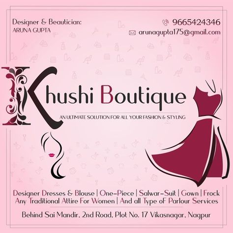 Welcome to Khushi Boutique cafelogo Designer Boutique Logo, Visiting Cards Design Fashion Boutique, Name For Boutique Shop, Dress Shop Poster Design, Boutique Caption Ideas, Visiting Cards Design For Boutique, Visiting Card For Boutique, Boutique Board Design Ideas, Boutique Cards Design