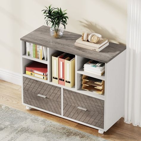 2-Drawer Wood File Cabinet with Open Shelves, Mobile Lateral Filing Cabinet for Hanging Letter Size Files - On Sale - Bed Bath & Beyond - 38933855 Wood File Cabinet, Office Drawer, Lateral Filing Cabinet, Office File Cabinets, Wood File, Hanging Letters, Printer Stand, Mobile File Cabinet, Lateral File Cabinet