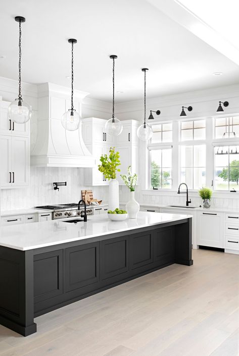 Decoholic Kitchen, Statement Island, Designer Window Treatments, Black Island, Interior Design Consultation, Farmhouse Kitchen Design, White Kitchen Design, Kitchen Room Design, Kitchen Inspiration Design