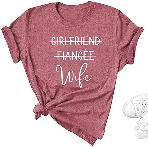 Cute Engagement Gifts, Engagement Gifts For Bride, Married Shirt, Honeymoon Vacations, Auntie Shirts, Honeymoon Shirts, Honeymoon Gifts, Women Bride, Vacation Tops