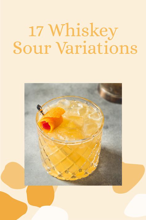 If you love a classic whiskey sour cocktail, it’s entirely possible that you’ll fall in love with one of these delicious whiskey sour variations as well. We’ve collected 17 favorites to share with you. Whiskey Sour Cocktail, Whiskey Sour Recipe, Whiskey Wedding, Bourbon Sour, Cinnamon Simple Syrup, Whiskey Smash, Cinnamon Whiskey, Cocktail Recipes Whiskey, Whisky Sour