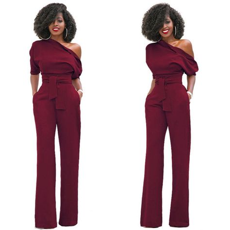 JUMPSUIT/JUMPSUITS/WINE RED JUMPSUIT/BELTED JUMPSUIT/ONE SHOULDER... ❤ liked on Polyvore featuring jumpsuits, one shoulder jumpsuit, red jump suit, red romper jumpsuit, jump suit and playsuit romper Asymmetric Jumpsuit, Wide Leg Jumpsuits, Long Pant Jumpsuit, Womens Professional Fashion, Solid Color Jumpsuits, Summer Playsuit, Summer Streetwear, Jumpsuit Elegant, Womens Playsuits