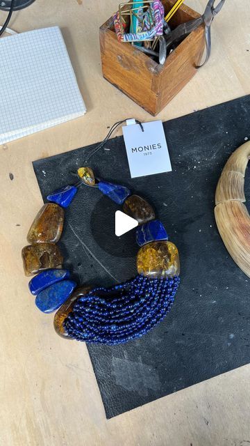 MONIES on Instagram: "Amber and lapis lazuli necklace in the making… • #monies #moniesjewelry #moniesjewellery #monies_official #oneofakind #handcrafted #handmadejewelry #handcraftedjewelry #statementjewelry #asmr #gemstonejewelry #gemstonejewellery #crystaljewelry #gemstone #jewelrydesigner #jewelry #jewels #jewelrydesign #oneofakindjewelry #showmethemonies #howitsmade #jewelrymaking" Monies Jewelry, Lapis Lazuli Necklace, Statement Jewelry, Crystal Jewelry, Lapis Lazuli, Handcrafted Jewelry, Gemstone Jewelry, Amber, Jewelry Design