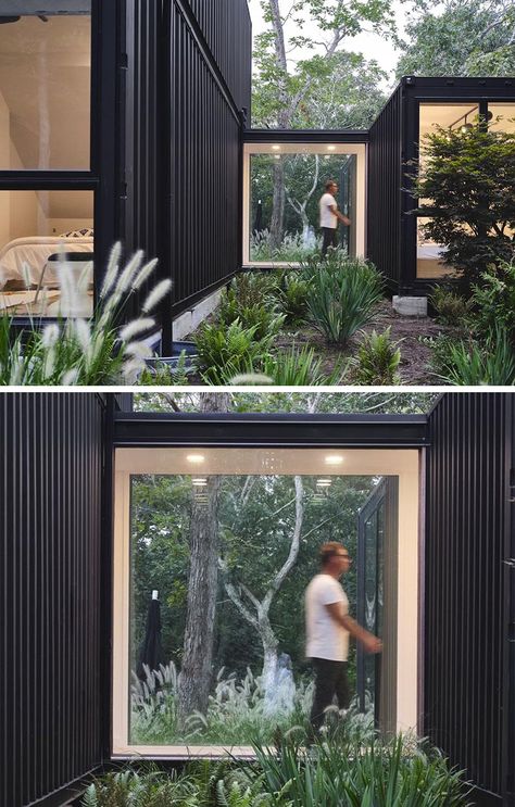 This House Made From Shipping Containers Was Designed For A Family In New York Shipping Container Cabin, Shipping Container Home Designs, Container Cabin, Shipping Container House Plans, Container Buildings, Building A Container Home, Container Architecture, Container House Plans, Casa Container