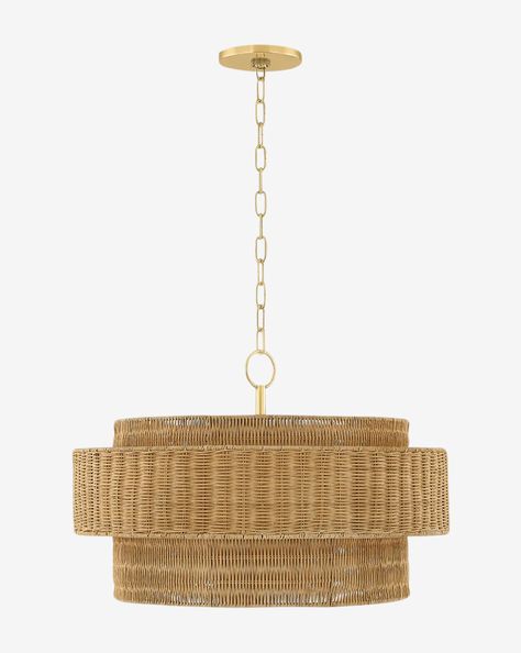 Noteworthy and organic in design, the Danica Wicker Pendant is a welcoming addition to any space. The elegant structure and woven rattan shade add warmth to existing decor. Wicker Pendant Light, Rattan Chandelier, Rattan Shades, Basket Lighting, Mcgee & Co, Drum Pendant, Woven Rattan, Hudson Valley Lighting, Coastal Homes