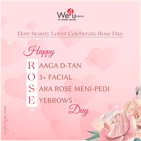 𝐖𝐞𝟒𝐮 𝐈𝐧𝐝𝐢𝐚 wishes you a ♥ Happy Rose day ♥🌹 . . Book your appoinment via We4u india Safest home salon.. 📞:9718888440 ✉️: info@we4u.ind.in 🌐: www.we4u.ind.in . . #we4uservicesthatmatters #beautysalon #beauty #salon #roseday #rose #love #roses #ros #proposeday #valentine #roseflower #flowers #valentinesday #kissday #chocolateday #follow #roselover #hugday #valentinesweek #teddyday #rosetattoos #valentineweek #valentines #india #instagram #promiseday #day #rosesofinstagram #bhfyp Happy Rose Day, Rose Day, Propose Day, Teddy Day, Rose Love, Kiss Day, Love Roses, Valentine's Week, Chocolate Day