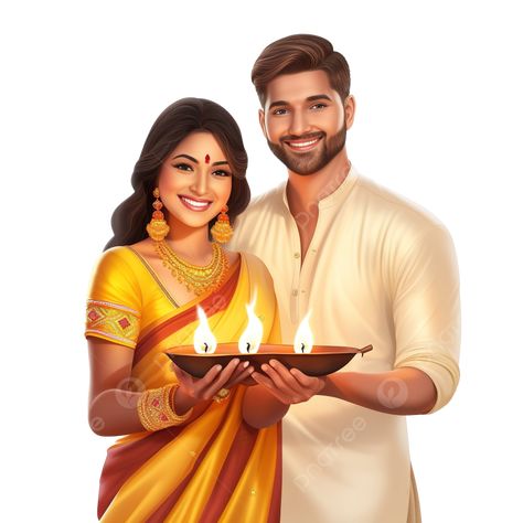 happy diwali indian couple holding oil lamp candle celebration banner diwali lights happy diwali f