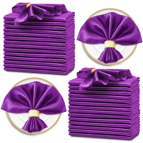 PRICES MAY VARY. ❤What You Can Get: Each package includes 30 pieces of satin napkins 20" x 20" in purple color, which are suitable to decorate a table accommodating 12 - 16 diners. Adequate quantity for home daily use or party used. These satin dinner napkins will make your table sparkle brightly and beautifully. ❤Silky & Soft Material: Made of soft satin fabric, one of the most preferred fabric adored by people, Horbaunal cloth napkins have a great brightness and are soft to touch, not easy to Purple Table Settings Birthday, Purple And Gold Wedding Theme, Arabian Nights Wedding Theme, Purple Table Decorations, Purple Table Settings, Purple And Silver Wedding, Purple Plates, Purple And Gold Wedding, Purple Table